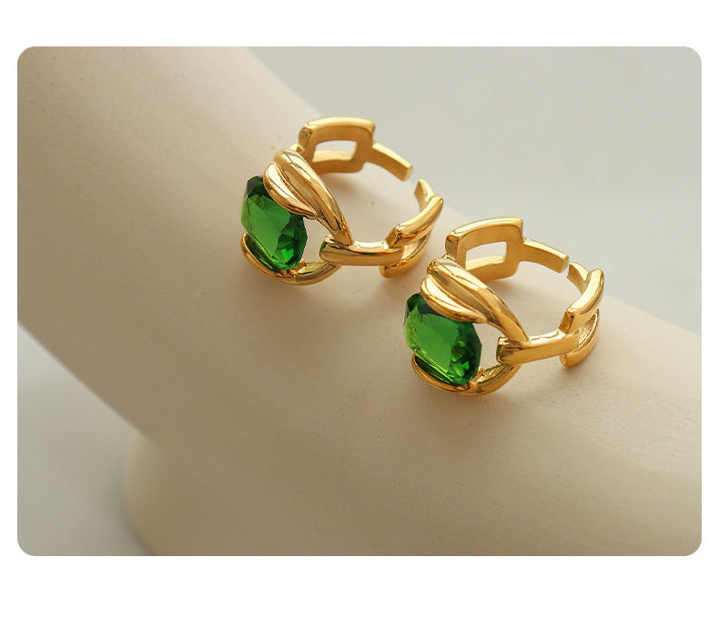 Thumbnail: Vintage Green Crystal Stainless Steel Rings For Women No Tarnish Gold Plated Wat