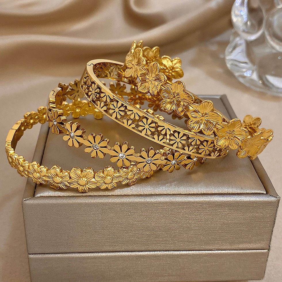 Thumbnail: 316L Stainless Steel Flower Cuff Bracelet Bangle for Women Fashion Hollow Floral