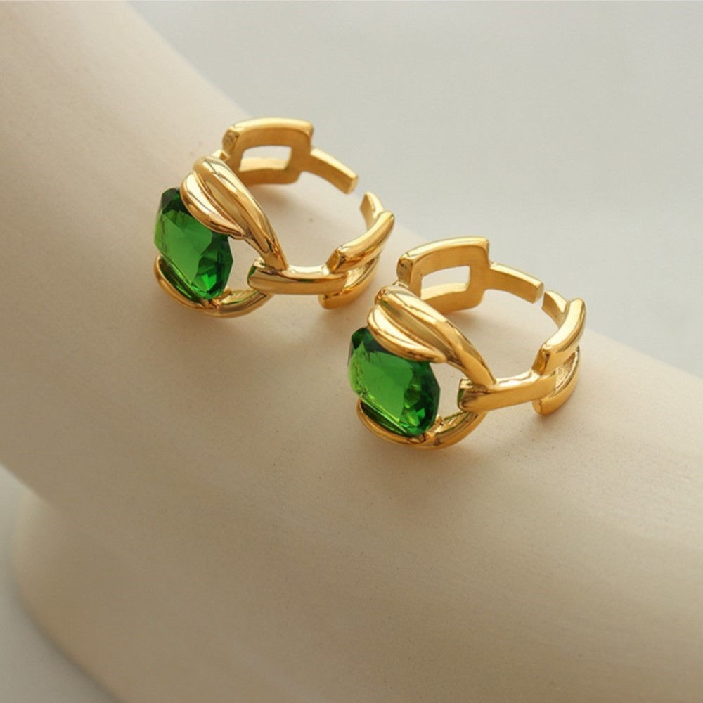 Vintage Green Crystal Stainless Steel Rings For Women No Tarnish Gold Plated Wat