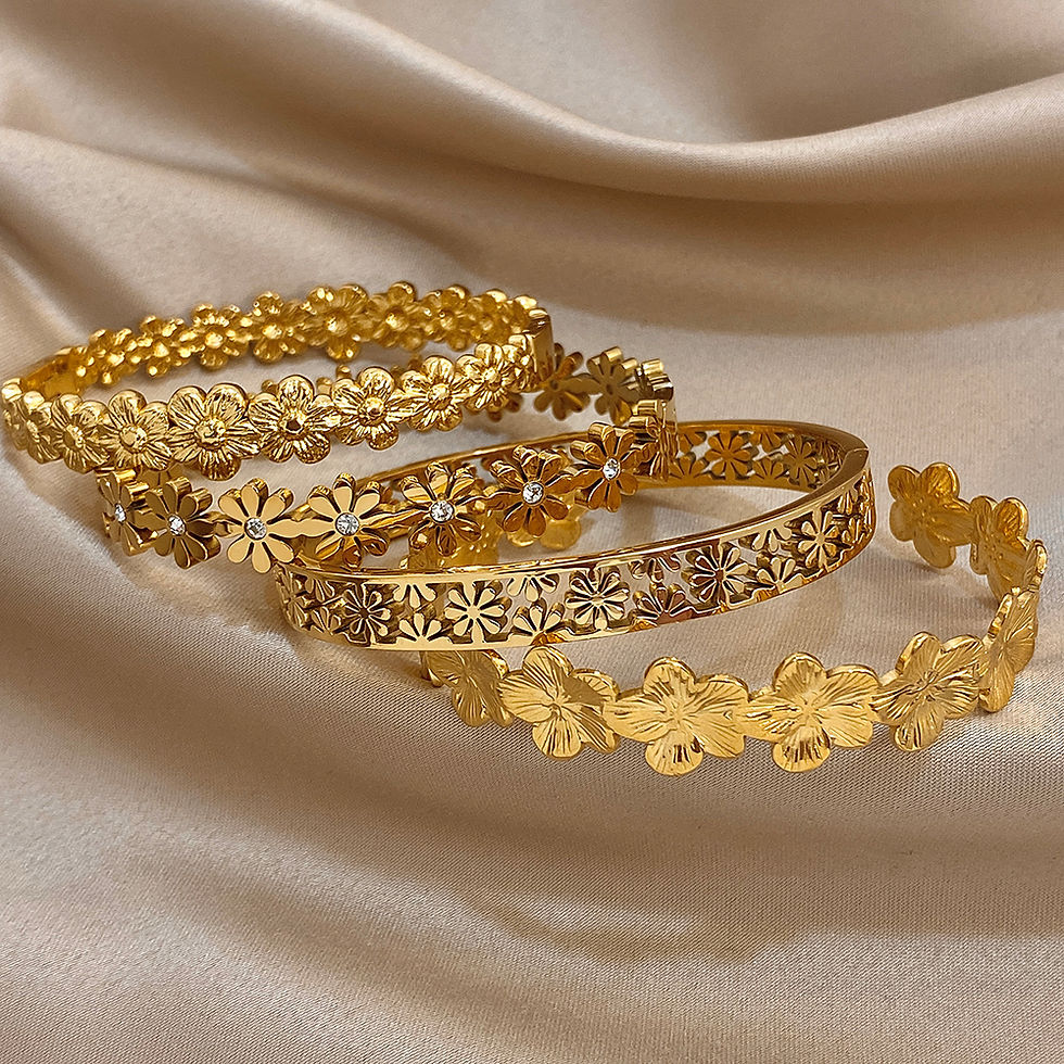 Thumbnail: 316L Stainless Steel Flower Cuff Bracelet Bangle for Women Fashion Hollow Floral
