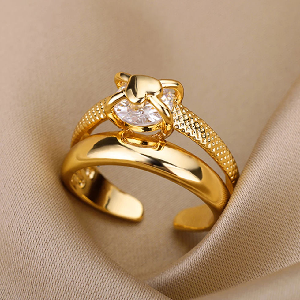 Thumbnail: Stainless Steel Zircon Geometric Rings For Women Luxury Evil Eye Gold Color Adju