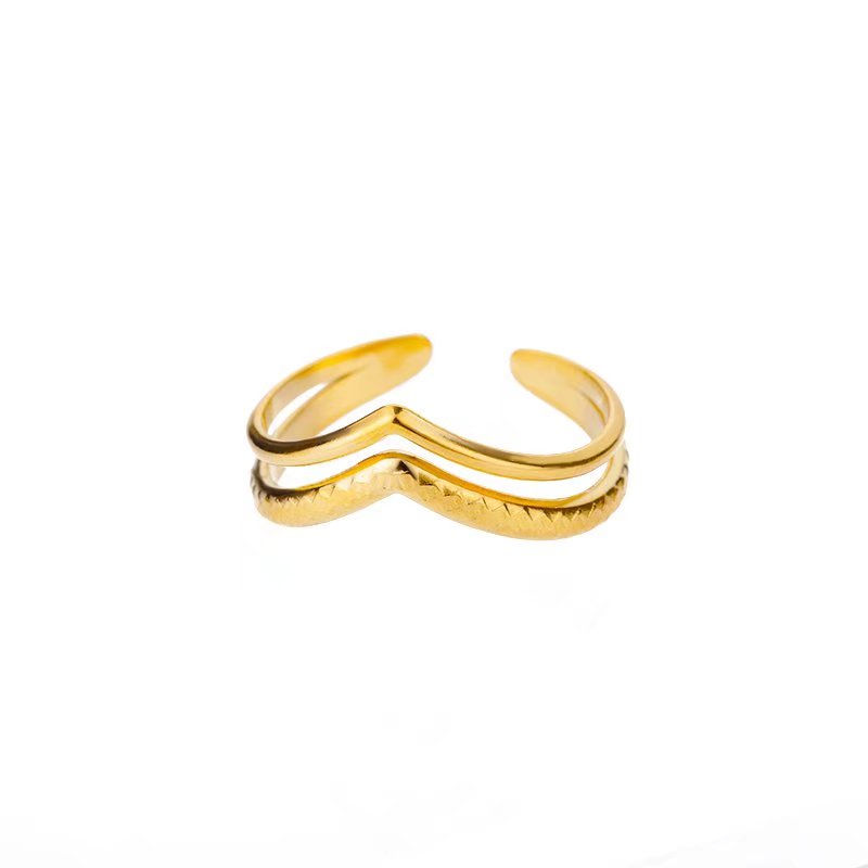 Thumbnail: Minimalist Texture Stainless Steel Geometric Rings For Women Gold Color Opening 