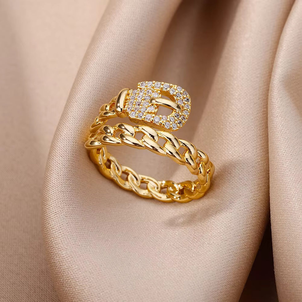 Thumbnail: Stainless Steel Zircon Geometric Rings For Women Luxury Evil Eye Gold Color Adju
