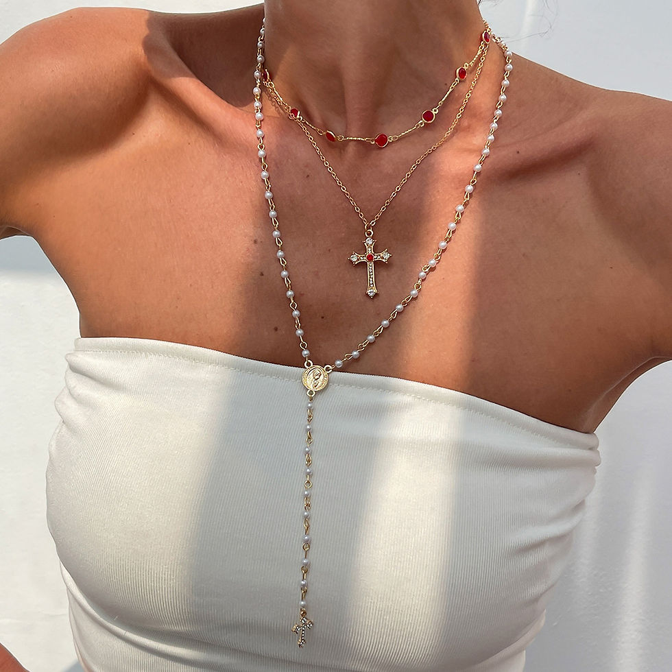 Thumbnail: Trendy Jesus Cross Pendant Choker Necklace for Women 2025 Colorful Crystal Chain