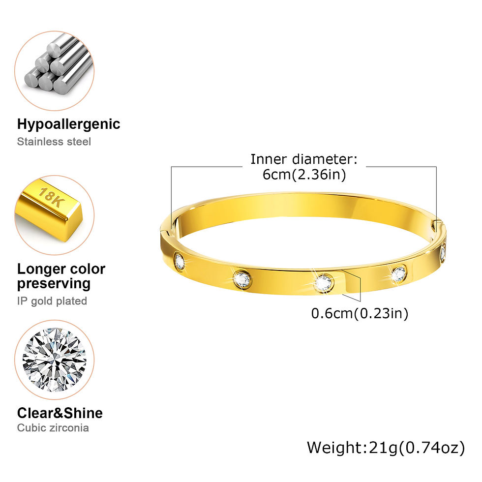 Thumbnail: Luxury Cubic Zircon Stainless Steel Bracelet for Women, Gold Plated Waterproof O