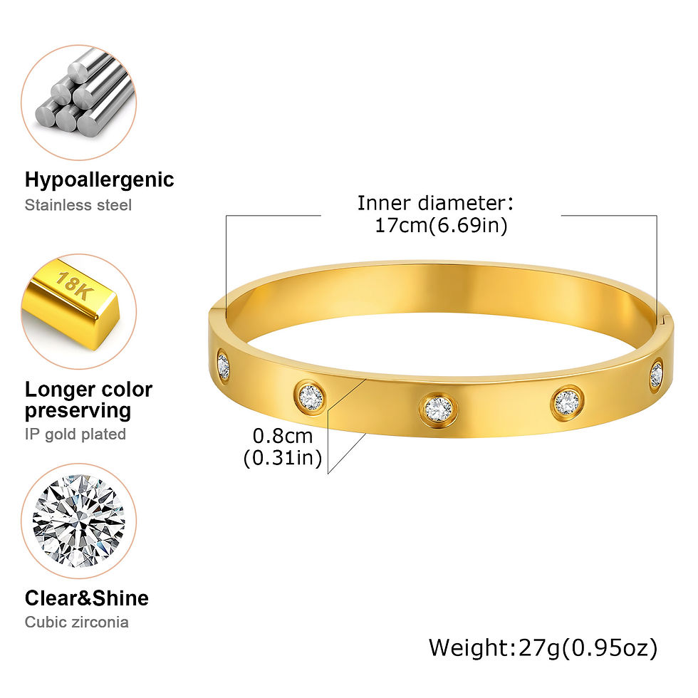 Thumbnail: Luxury Cubic Zircon Stainless Steel Bracelet for Women, Gold Plated Waterproof O