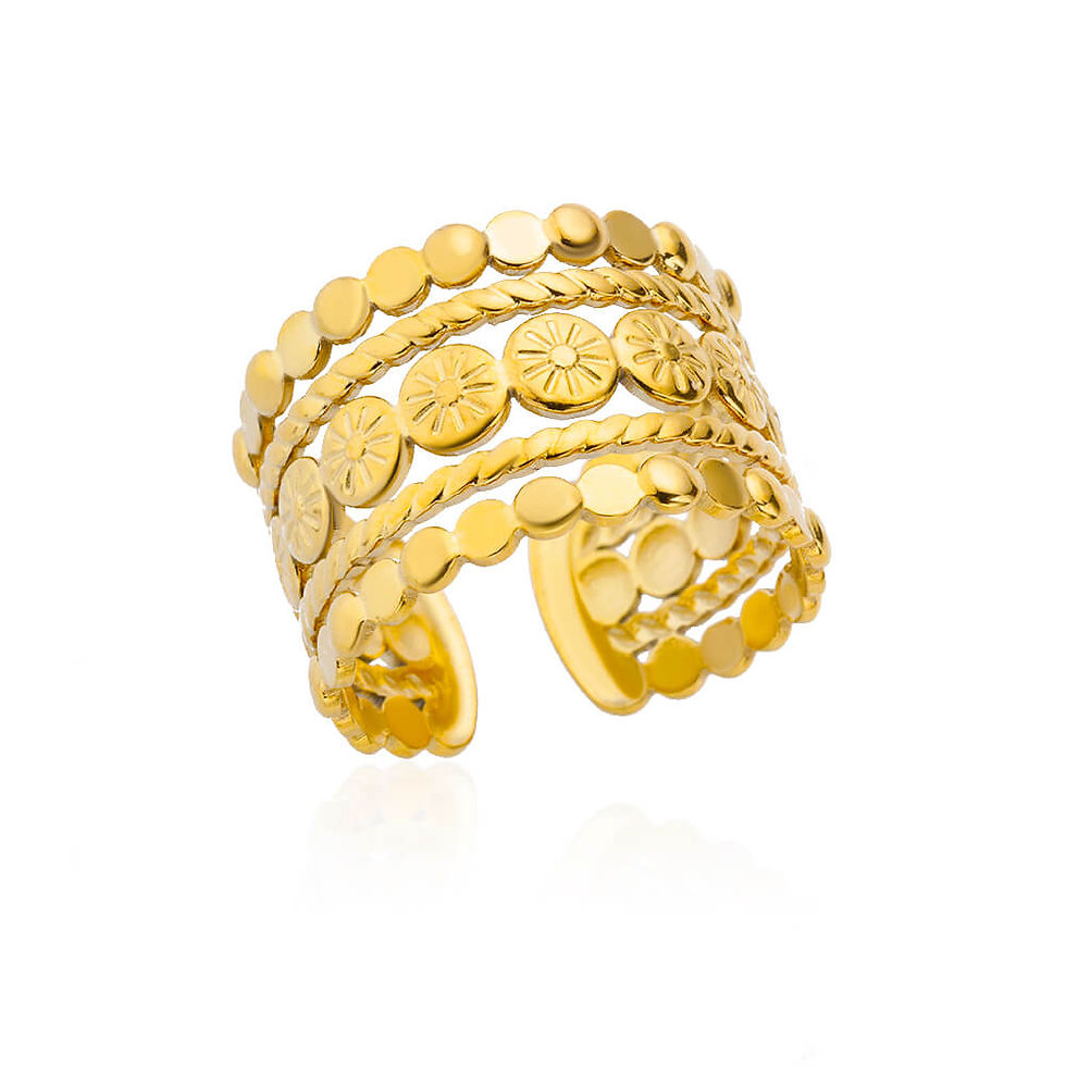 Thumbnail: Minimalist Texture Stainless Steel Geometric Rings For Women Gold Color Opening 