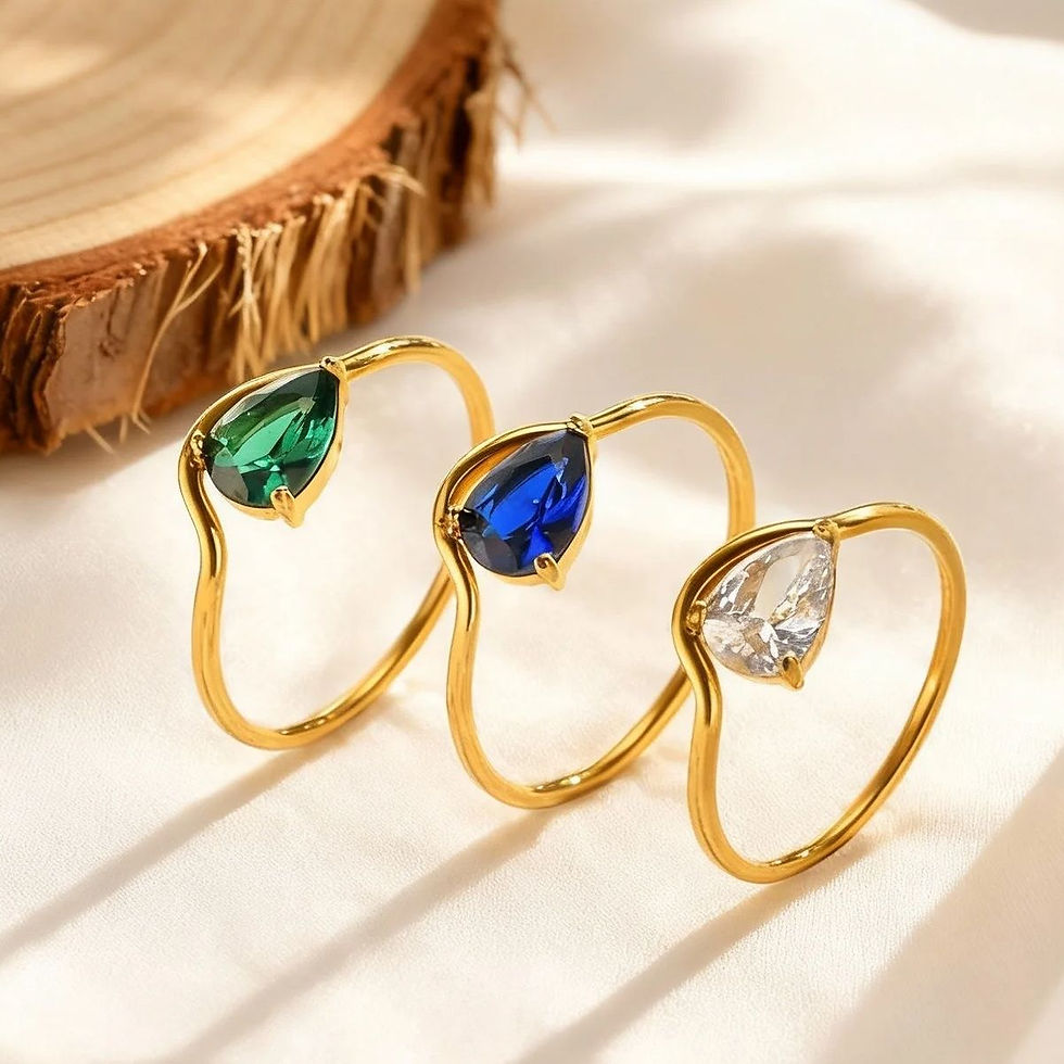 Thumbnail: Luxurious Water Drop Zircon Ring 18K Gold Plated Stainless Steel Geometric Finge
