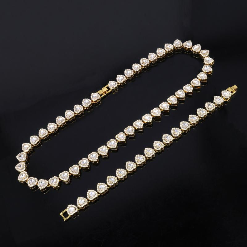 Thumbnail: 45CM New Hip Hop Tennis Chain Bracelet Necklace Shiny Heart Rhinestone CZ Fashio
