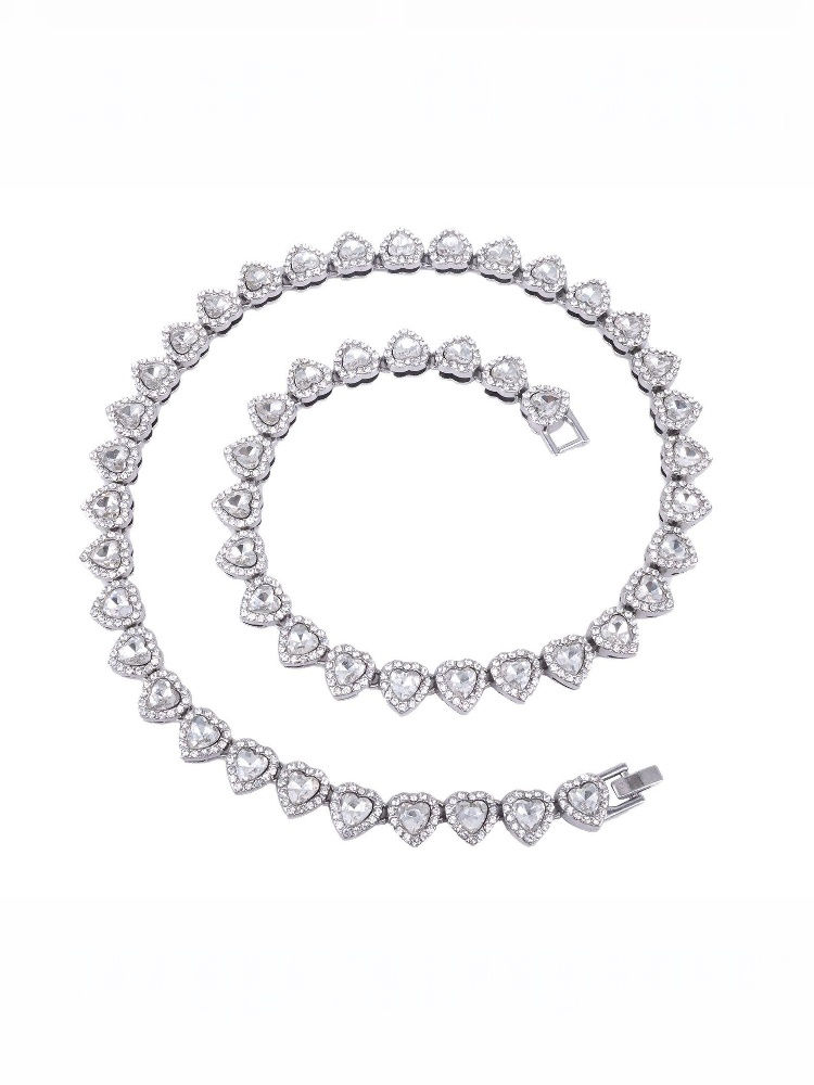 Thumbnail: 45CM New Hip Hop Tennis Chain Bracelet Necklace Shiny Heart Rhinestone CZ Fashio