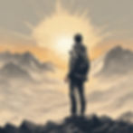 Victorious individual standing on a mountain peak at sunrise, symbolizing triumph over procrastination and the rewards of taking decisive action.