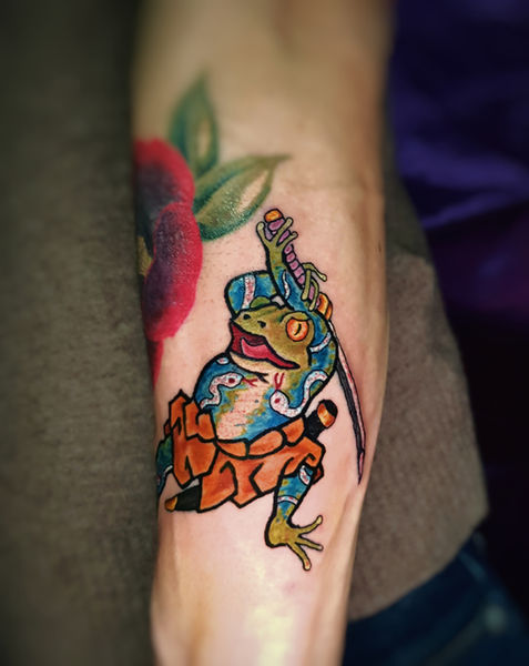 蛙　カエル　タトゥー　刺青　和彫り　彫師　一宮　二重彫り