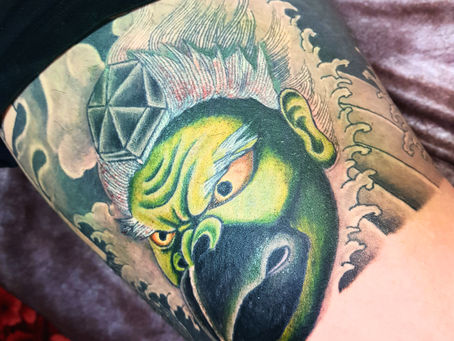 烏天狗と脇腹背景