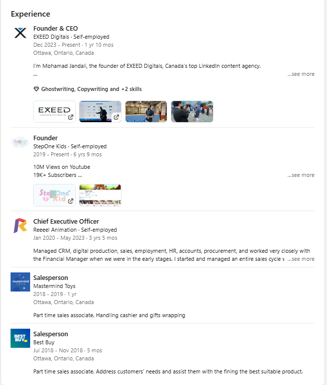 <strong>قسم "الخبرة" (Experience)</strong>