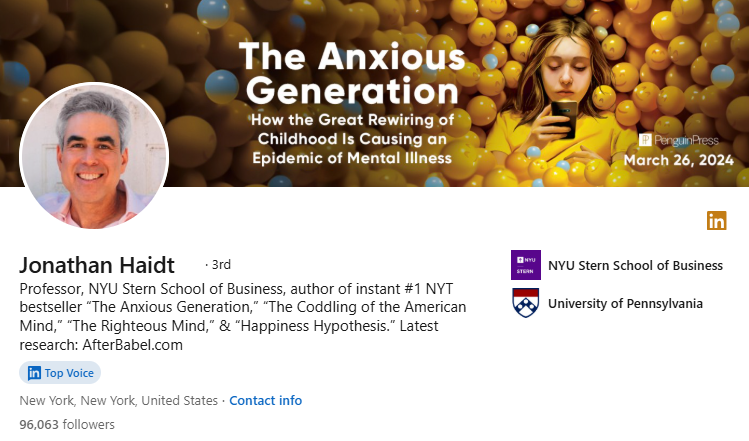 Jonathan Haidt on LinkedIn
