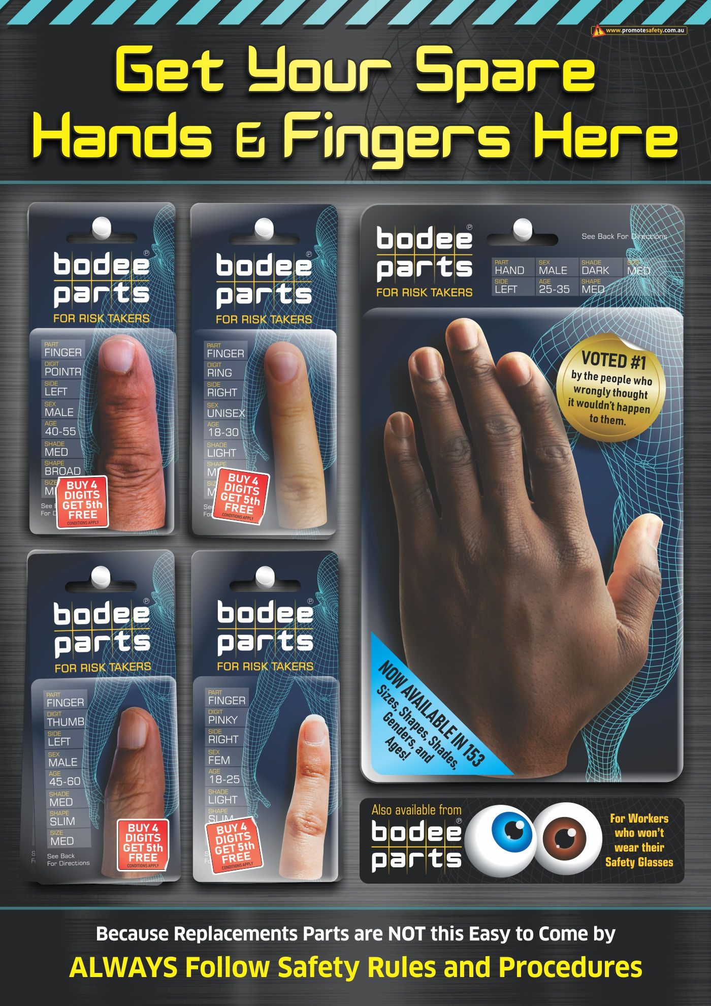 Hands & Fingers Replacement Parts Safety Poster