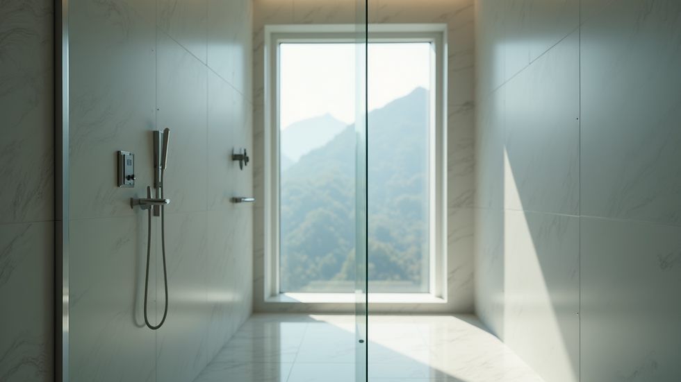 Close-up view of sleek walk-in shower with glass door