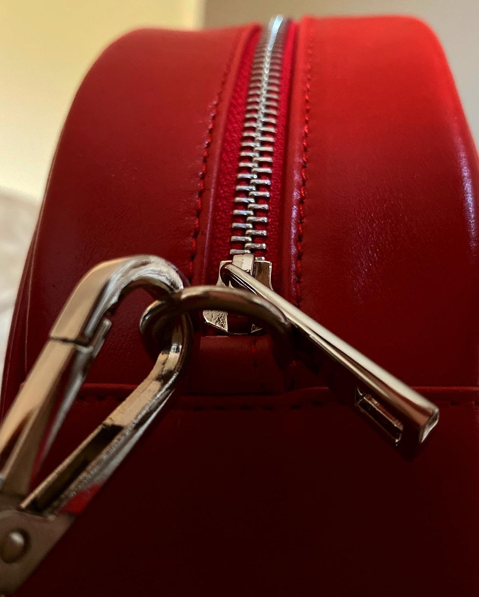 Red bag made by Tirrena Leather Processing, Lonigo Vicenza