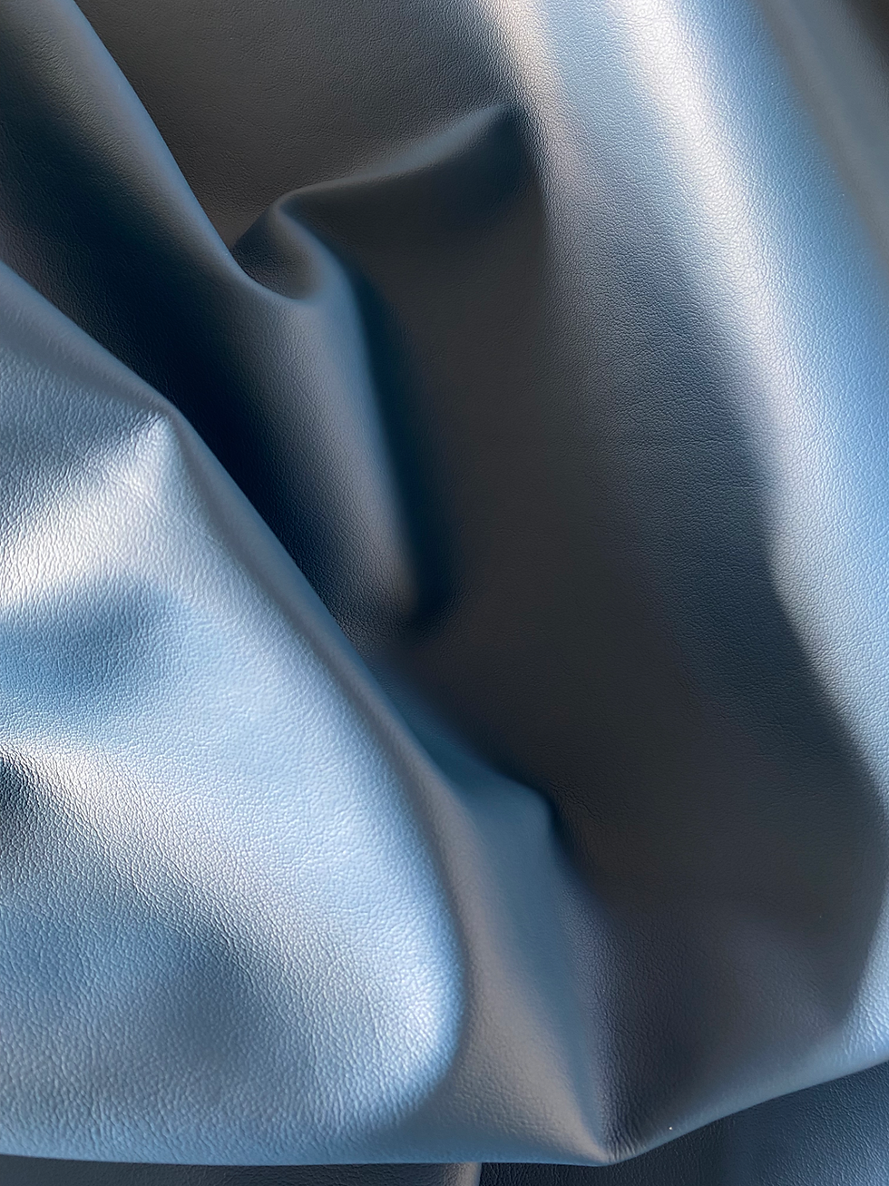 The light-blue leather created by Tirrena Leather Processing, a tannery based in Lonigo, in the prov