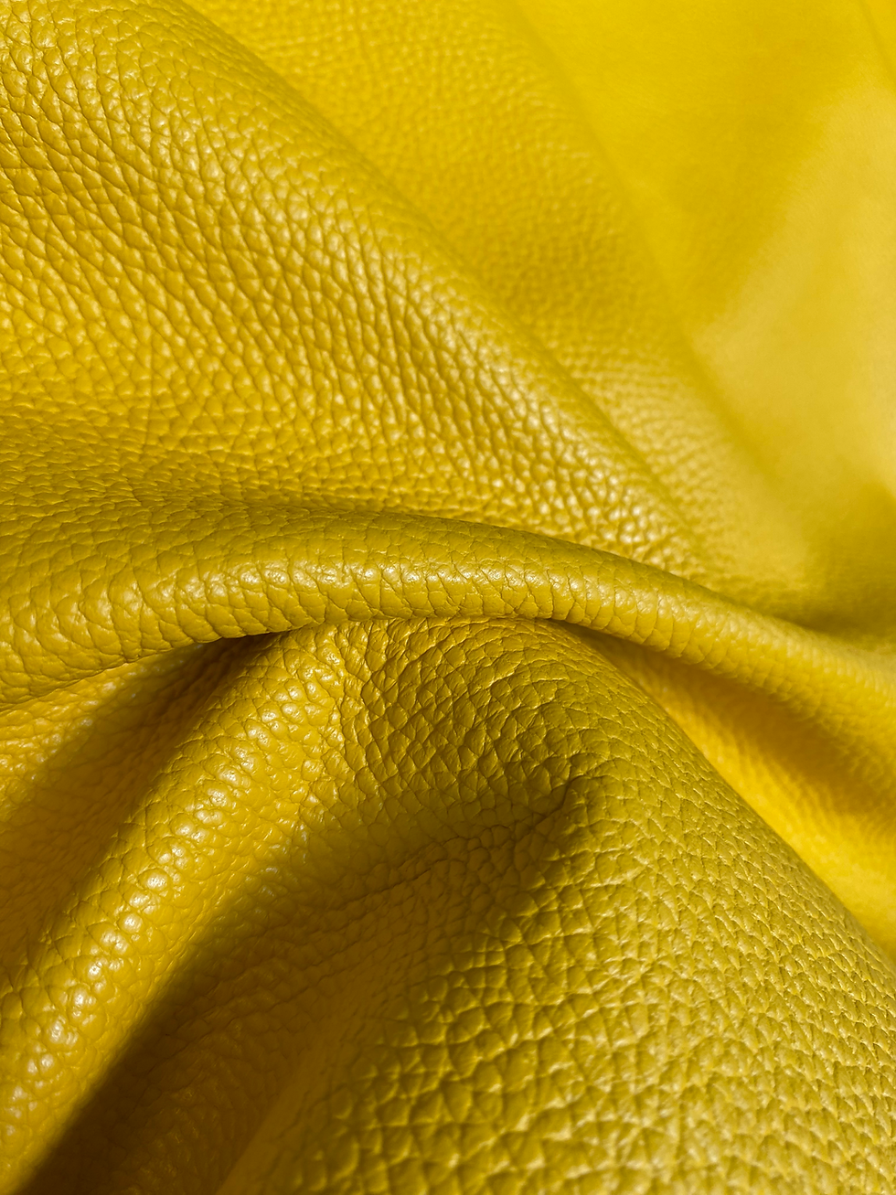 Yellow leather finished by Tirrena, a tanning company from Lonigo in the province of Vicenza