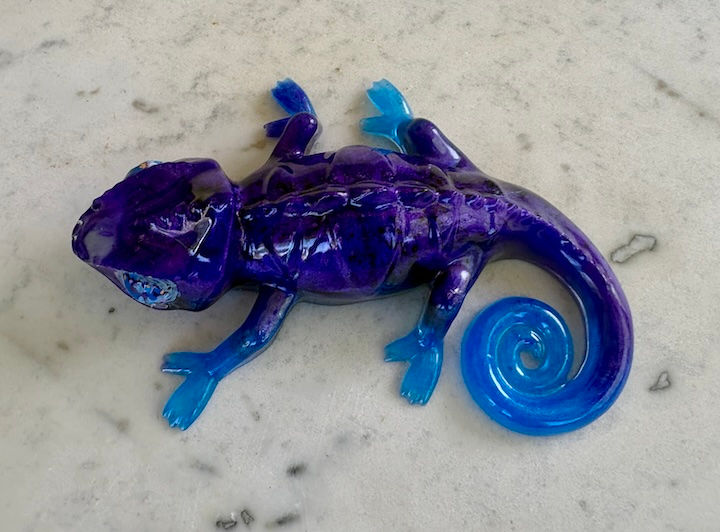 Thumbnail: Purple & Blue Glass-Like Resin Chameleon Sculpture