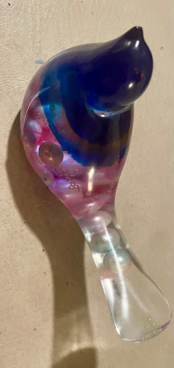 Thumbnail: Blue and pink glass resin bird with decorative pearls