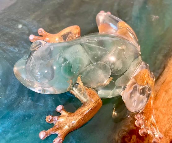 Thumbnail: Clear and Orange Resin Frog with Light Green Polished Rocks