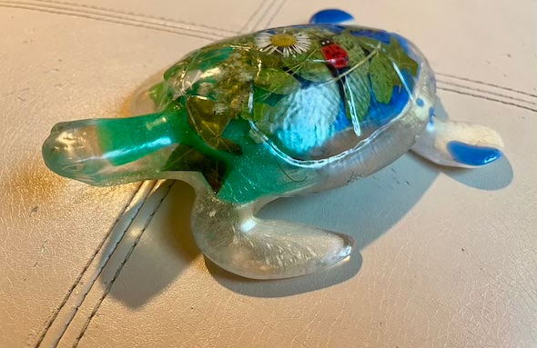 Thumbnail: Green turtle decoration with real plants and a ladybug