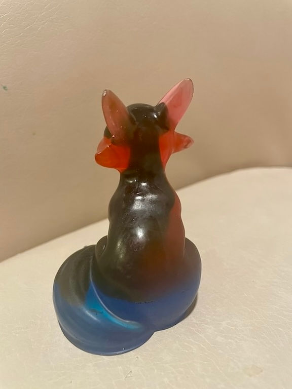 Thumbnail: blue red glass resin fox figurines