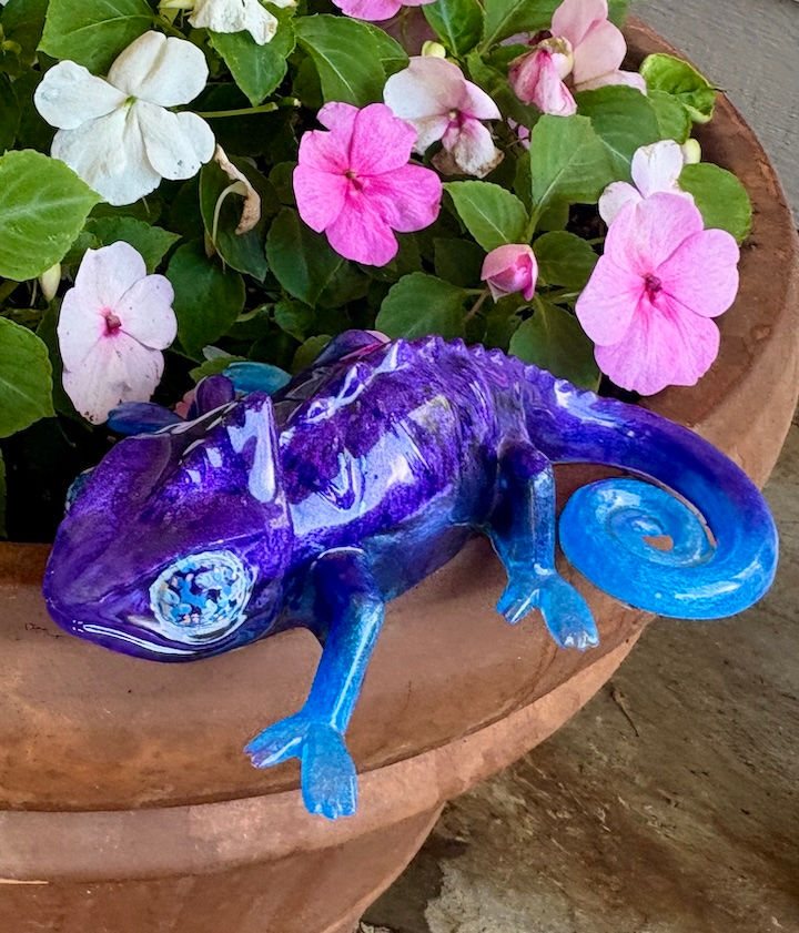 Thumbnail: Purple & Blue Glass-Like Resin Chameleon Sculpture