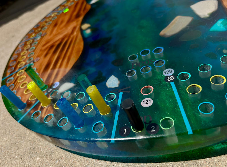 Thumbnail: King-Sized 20" Ocean Resin Cribbage Board with Embedded Sea Glass