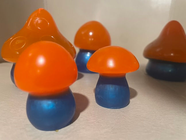 Thumbnail: Orange and Blue Glass Resin Mushrooms