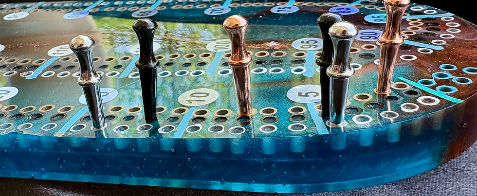 Thumbnail: Copper & Ocean Blue Resin Travel Cribbage Board