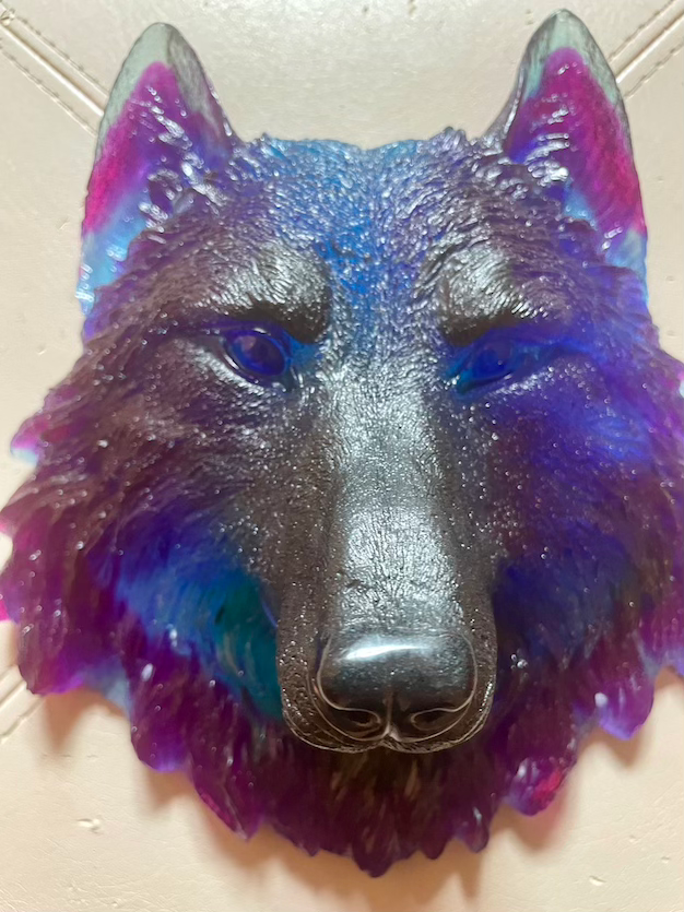 Thumbnail: Mystical Resin Wolf Head Wall Sculpture - Purple/Blue