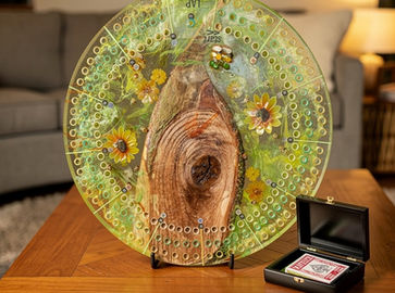 yellow flower and bees cribbage board custom