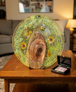 yellow flower and bees cribbage board custom