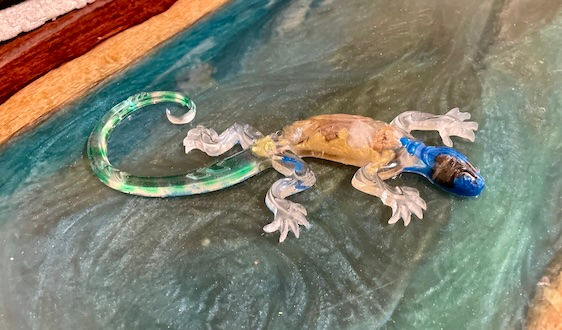 Thumbnail: Resin Lizard Blue, Green Clear with Rocks