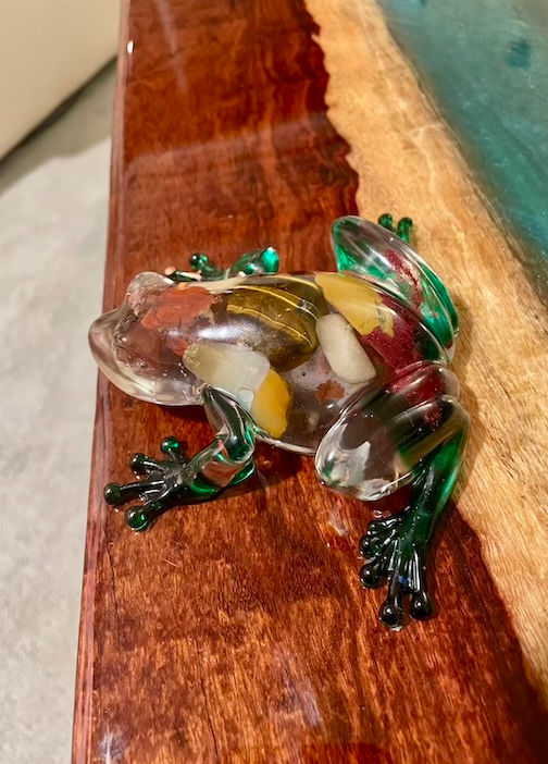 Clear Resin Frog with Polished Stones in the Mould