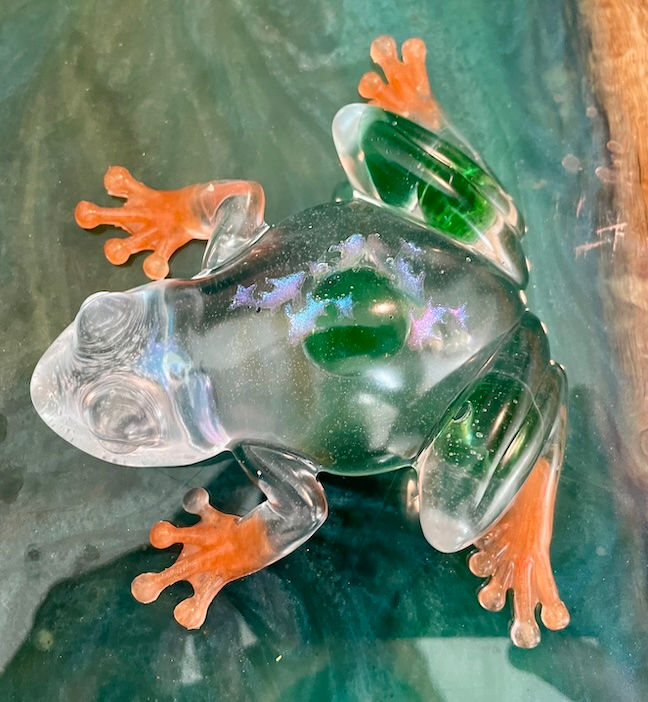 green orange resin frog