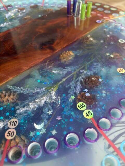 Thumbnail: 20" Resin & Wood Cribbage Board with Pine Cones, Stars