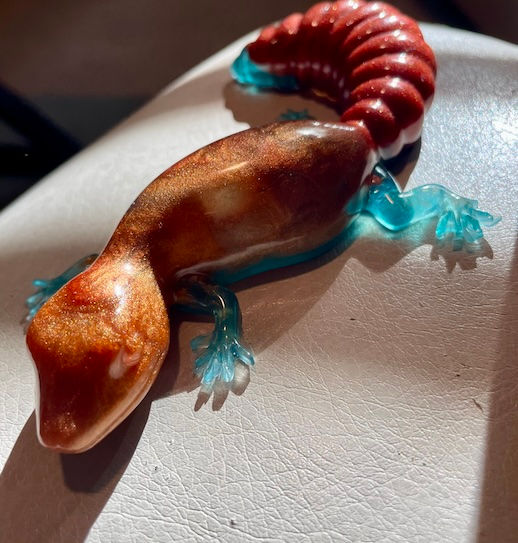 Solid Resin Lizard - Copper Color with Red Tail/Green Feet