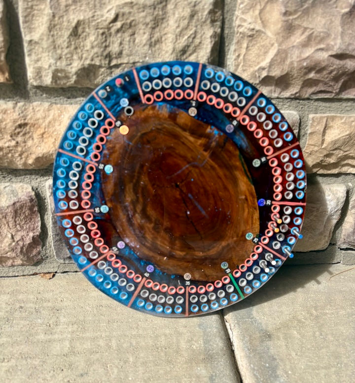 Thumbnail: Handmade Walnut & Dark Blue/Red Resin Cribbage Board