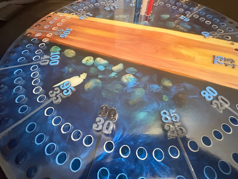 Thumbnail: cribbage board resin river