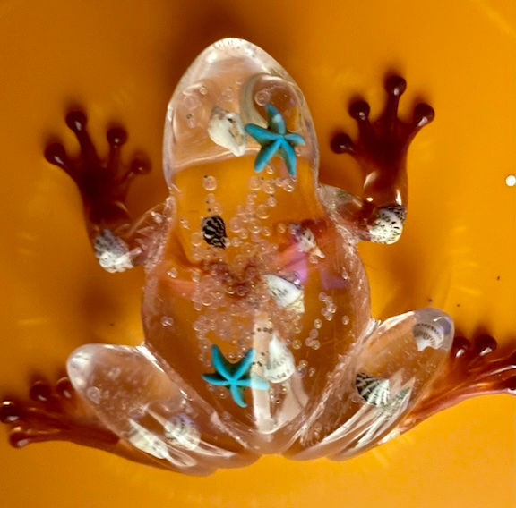 Thumbnail: Clear resin frog with shells, starfish and decorative bubbles