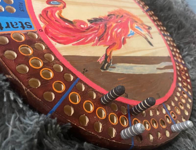 Thumbnail: Red fox Cribbage Board, 18 inch Round Wooden Board with Red Fox Center Art