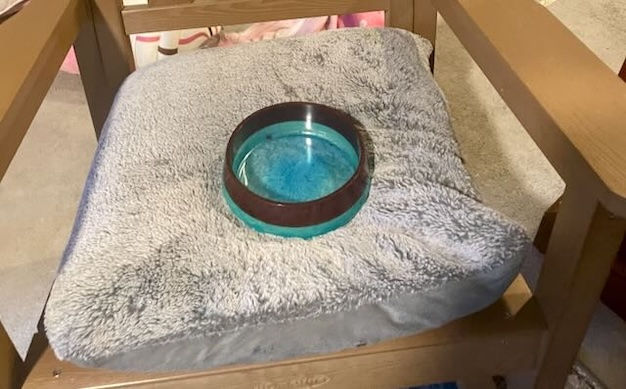 Thumbnail: Bronze and Aque Cat food Bowl