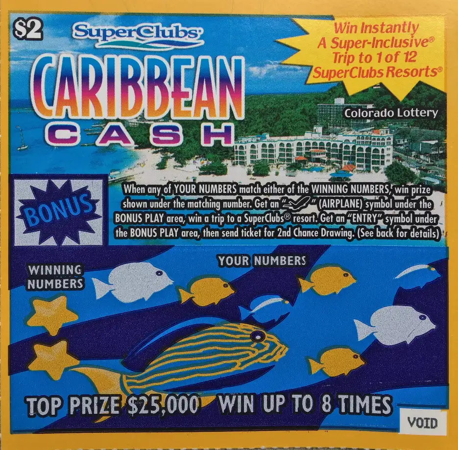 Caribbean Cash Colorado Lottery Ticket graphic design for promotional ticket