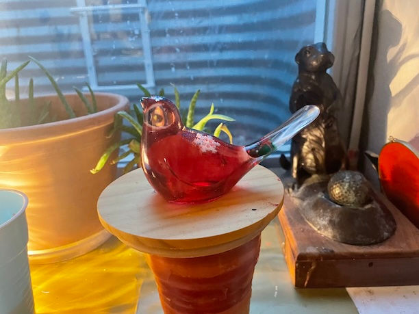 Thumbnail: Red glass bird christmas decoration