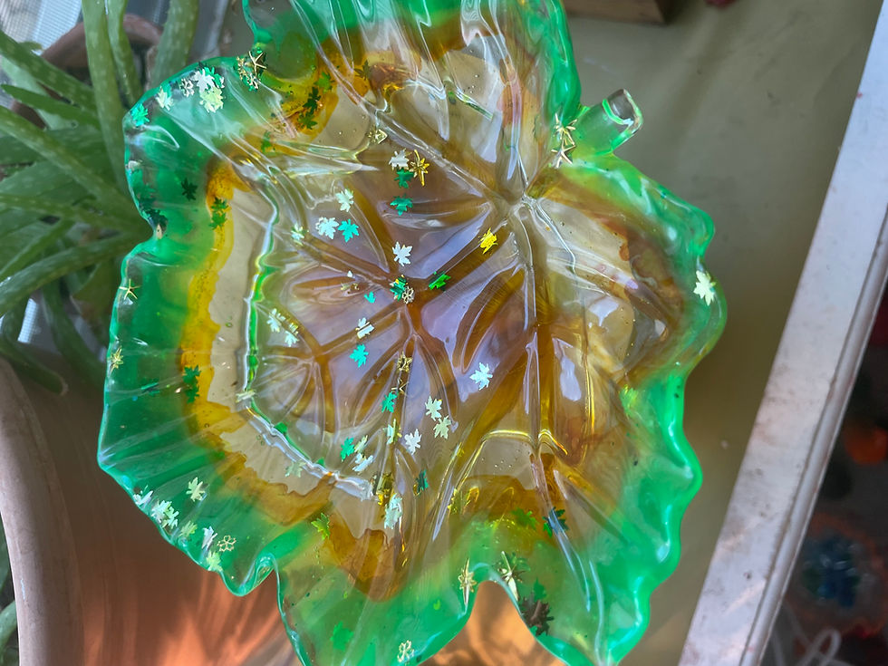 Thumbnail: Green and Amber decorative leaf tray