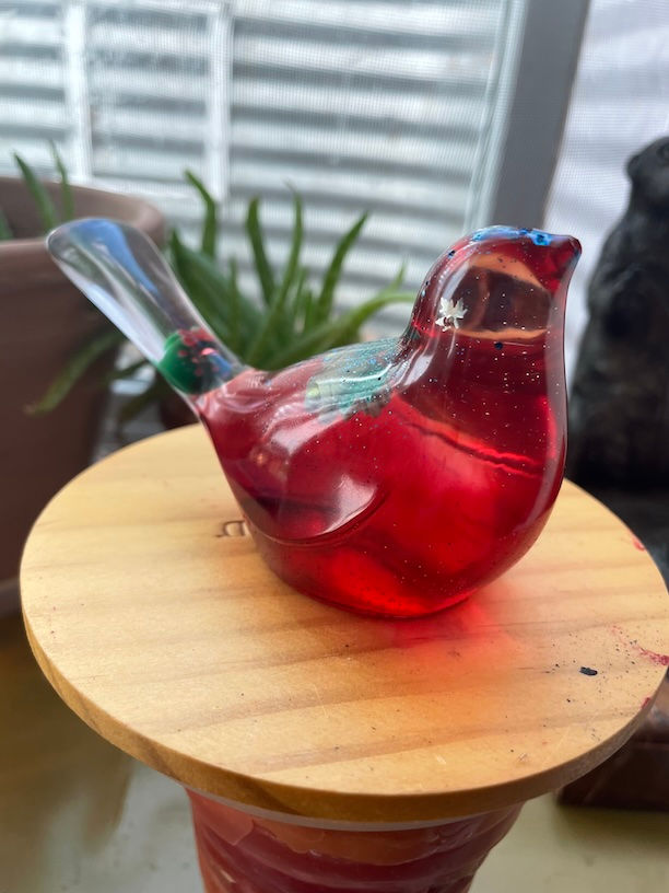 Thumbnail: Red glass bird christmas decoration